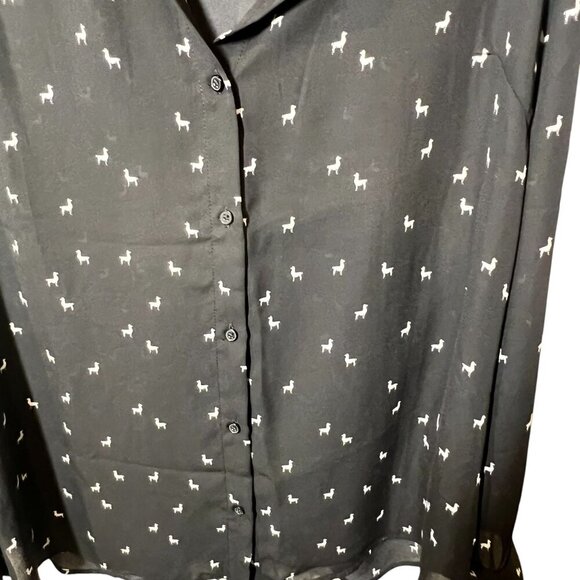 Banana Republic Womens Black Button-Up blouse Shirt With White Llama Print XL - Picture 3 of 6